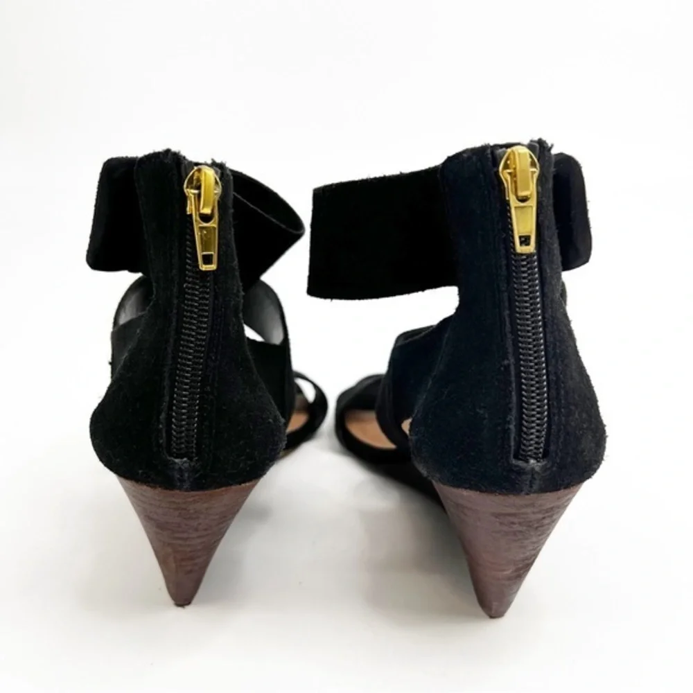 Dolce Vita Black Suede Wood Wedge Sandal Size 7.5